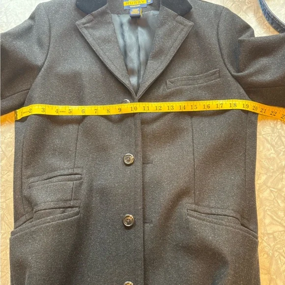 STUNNING vintage Ralph Lauren Rugby Black Long Single-Breasted Tailored Coat - Picture 10 of 16